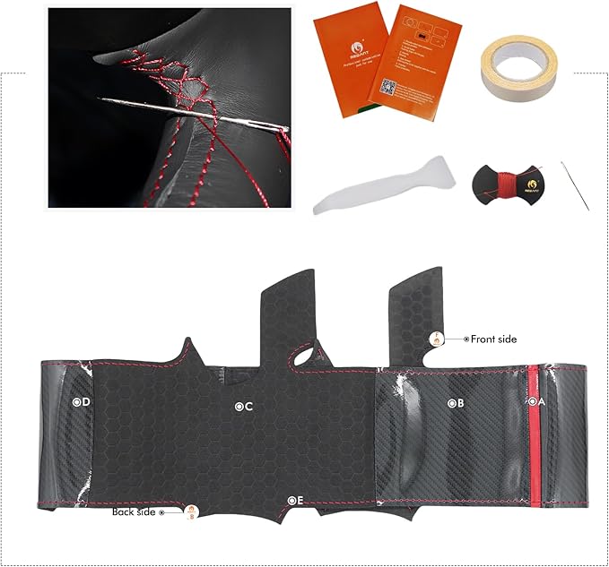 MEWANT DIY Embossed Suede Shiny PU Carbon Fiber Steering Wheel Wrap for Chevy Equinox RS 2025 Silverado EV RST 2024-2025