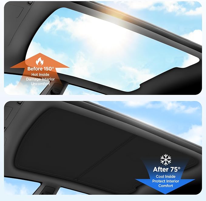 2026 Upgrade Sunshade Roof For Tesla Model Y Juniper 2025 2026 [No-Gap/Sag-Free] Heat Insulation Glass Roof Sunshade Sunroof for Tesla Model Y Accessories 2026 2025 Black