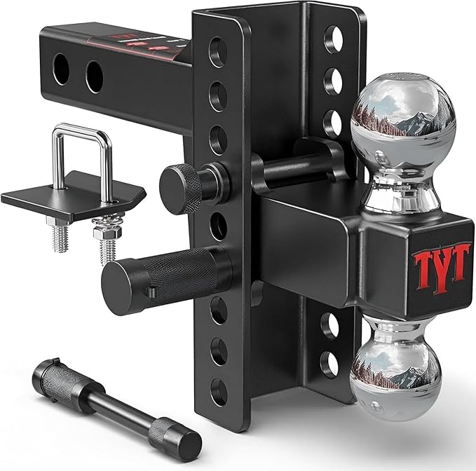 TYT Adjustable Truck Trailer Hitch for 2 inch Receiver, 6" Drop/Rise,2" & 2-5/16" Ball,Includes Two Pin Locks & Hitch Tightener