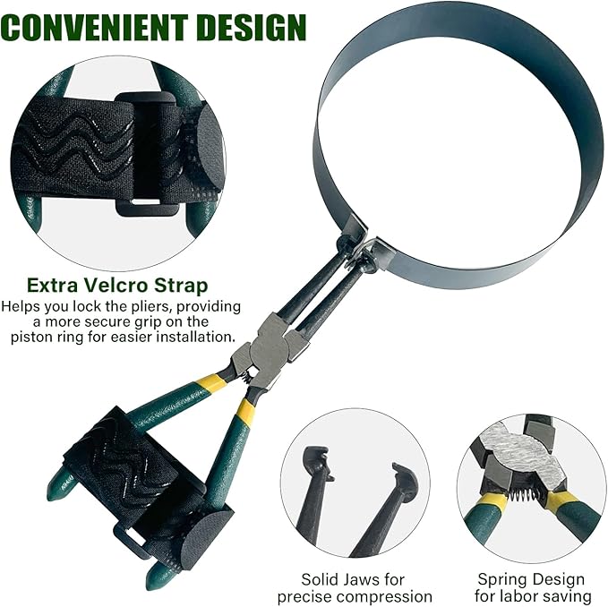 Auto Engine Piston Ring Compressor Tool Set with Piston Installer Pliers and 14 Piston Rings(62-145mm) for Car Truck Auto Engine