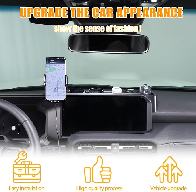 Center Console Dash Organizer Tray Compatible with Toyota Land Cruiser 250 Prado 2024 2025 2026 Navigation Screen Rear Insert Auxiliary Storage Box,Phone Holder Accessories (Style E)