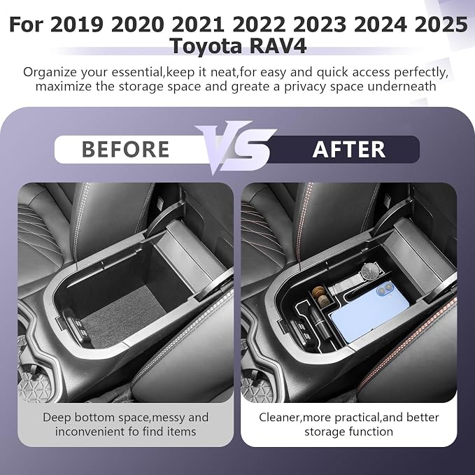 LUWU 2025 RAV 4 Center Console Organizer Compatible with 2019 2020 2021 2022 2023 2024 2025 Toyota RAV 4 Accessories Armrest Console Secondary Storage Box Insert Tray ABS Material White