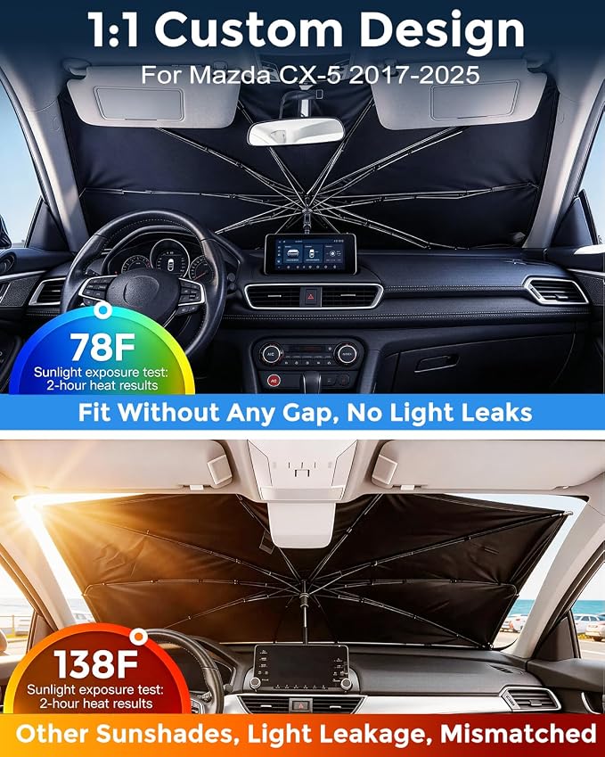 Weektic Custom Windshield Sun Shade Umbrella for Mazda CX-50 2022-2026, [Double Thickened Ice Crystal Coating] Sun & Heat Protection, Keep Vehicle Cool & Protect Interior