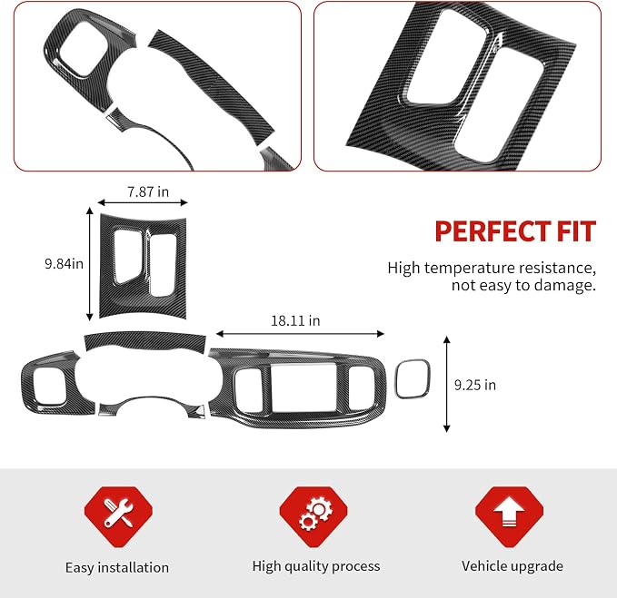 Jimen Fit for Dodge Charger 2015-2023, Center Console Dash Instrument Panel & Gear Shift Cover Trim (Carbon Fiber)