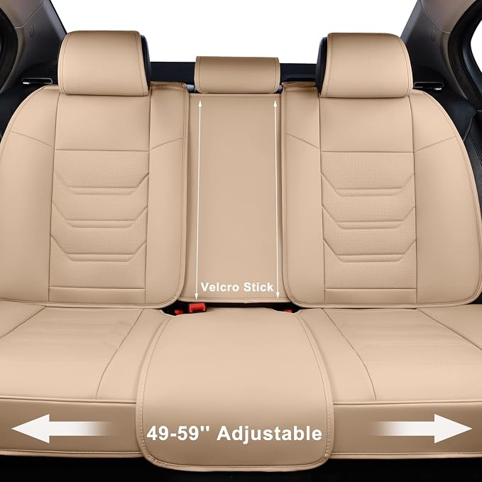 TIEHESYT Beige Car Seat Covers Front Pair, Breathable Leather Automotive Front Seat Covers & Headrest for Comfortable Driving, Compatible with Most Cars Sedans SUV Pickup Trucks