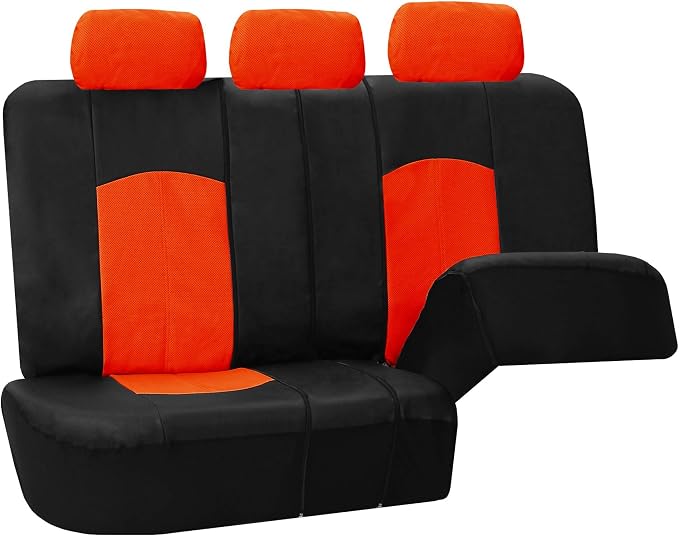 FH Group Highest Grade Faux Leather Split Bench Seat Cover, Rear Set – Universal Fit for Cars Trucks & SUVs (Orange/Black) PU008013