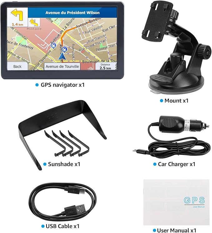 GPS Navigator for Car Truck RV, 7" Touchscreen GPS Navigation System, 2026 Map with Voice Guidance, Speed Alert, Red Light Warning, Custom Truck Routing, Free Lifetime Updates (Blue)
