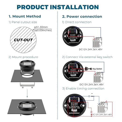 Runleader RL-BI069C DC 8V-65V Battery Indicator, Voltage Gauge & Hour Meter | Full-view LCD Display, Works on Lead Acid LiFePO4 AGM Lithium Batteries, Fits Golf Cart, Forklift, RV, Solar Generator