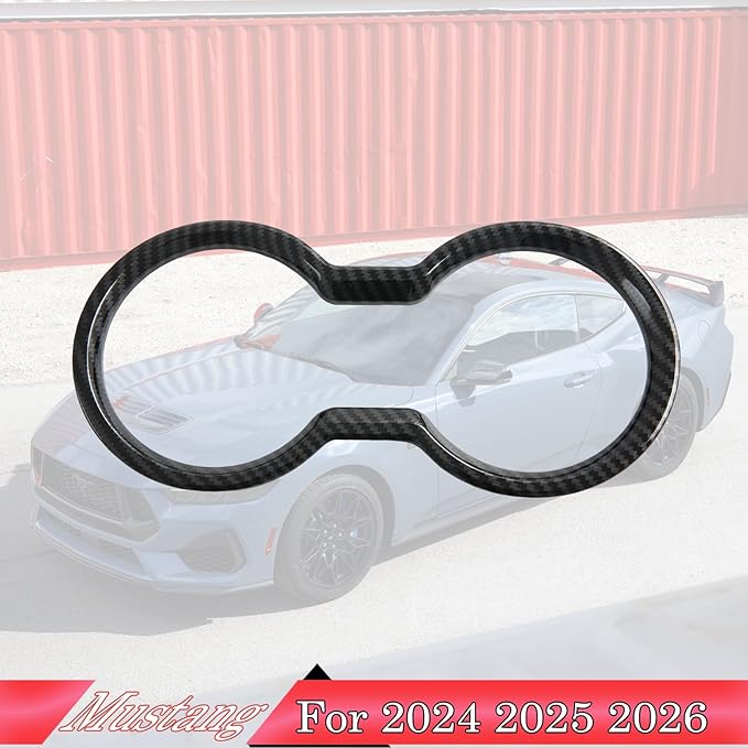 MUXEE Front Cup Holder Trim,for Ford Mustang 2024 2025 2026 - ABS Carbon Fiber Front Cup Holder Protective Panel Cover Sport Interior Trim Accessories