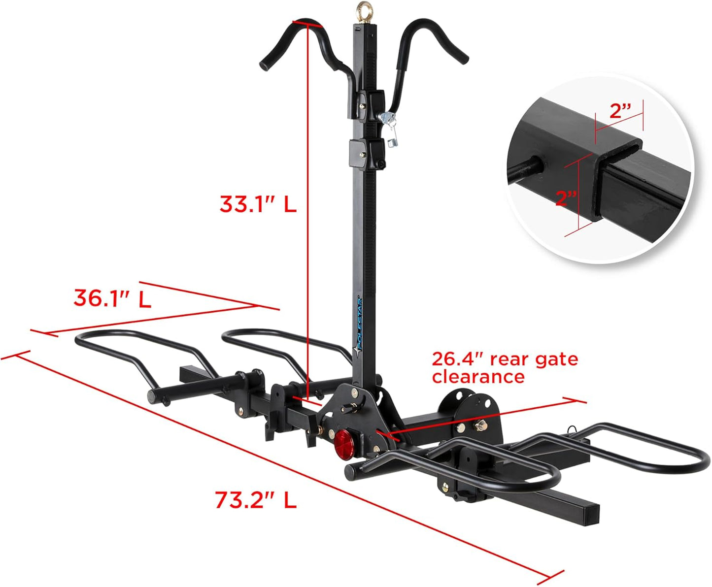 POLESTAR Hitch Mounted 2-Bike Rack, 200lbs Capacity Bike Rack Hitch with Lock, 2" Receiver Foldable Platform Mount for E-Bike, Up to 5" Fat Tire Bicycle and Standard, fit Car Trucks SUVs RVs Trailer