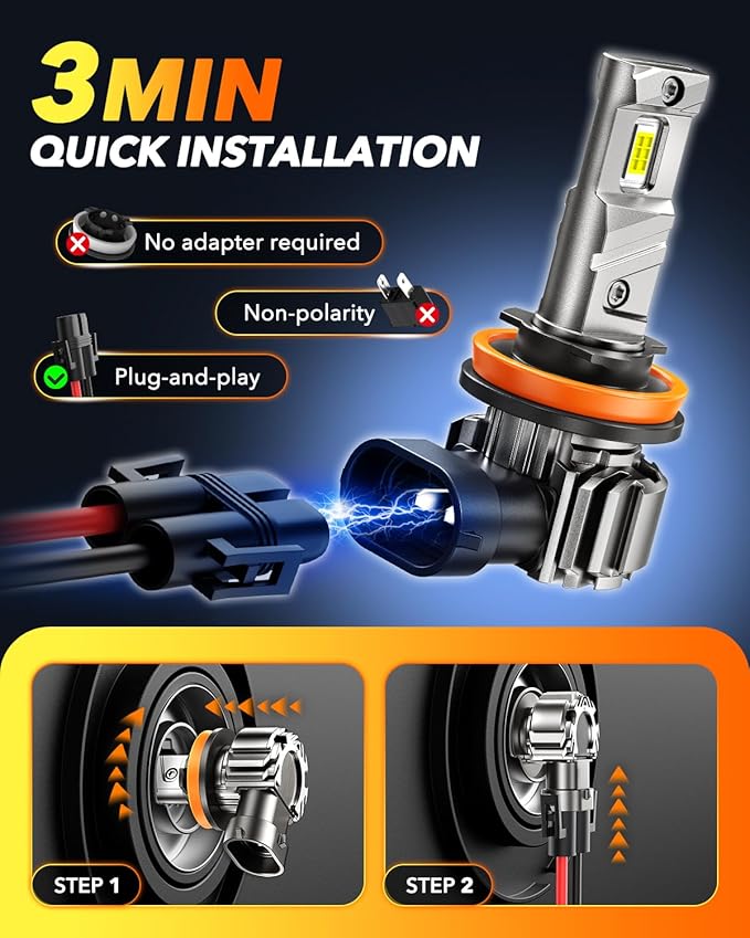 OXILAM H11 Fog LED Light Bulbs, 40000LM 900% Ultra-Bright 6500K H8/H16 Fog Bulb, 5 Min Quick Install, Longer Lifespan, IP68 Waterproof, Sealed design, Plug and Play, Pack of 2