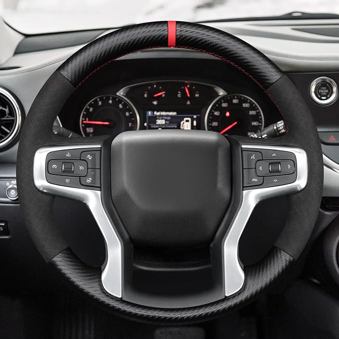 MEWANT DIY Matte PU Carbon Fiber Embossed Suede Steering Wheel Cover for Chevy Silverado Blazer 1500 Silverado 2500