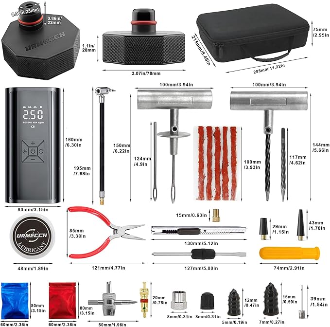 4PCS Lifting Jack Pads with Tire Repair Kit & Digital Tire Inflator Pump Air Compressor - Rubber Floor Jack Pucks Adapter Compatible with Ford Mustang Mach-E, Heavy Duty Car Tire Puncture Repair Tool