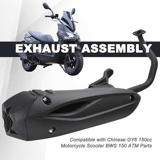 Minho Motorcycle Exhaust Assembly in Heavy Iron Material Compatible with Chinese GY6 125cc 150cc 4-Stroke Engine Scooter Moped RSZ 150 Gas Engine Scooters