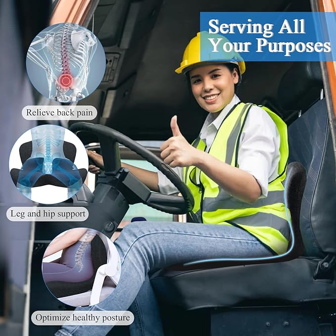 Car Seat Cushion, Memory Foam Driving Cushion with Adjustable Strap, Ergonomic Pad for Car & Semi Truck, Office Chair Cushion for Sciatica & Lower Back Pain Relief, Light Gray & Dark Gray
