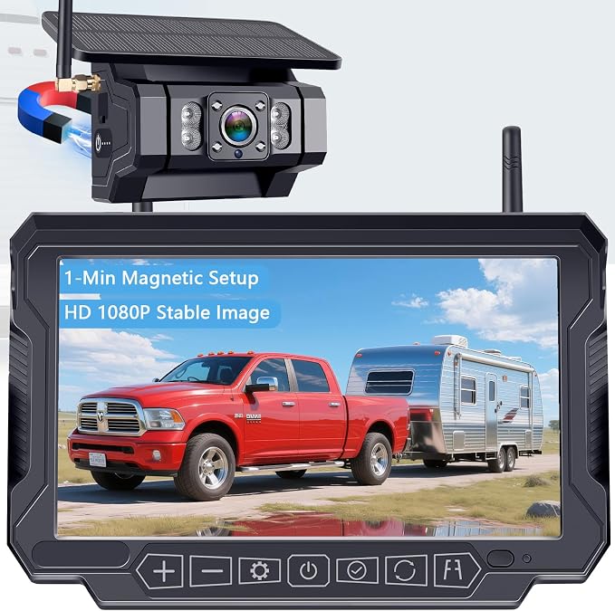 HD 1080P Magnetic Wireless Backup Camera for RV - 1-Min Easy Install for RV Trailer, Stays Secure on Bumpy Driving - 7'' Monitor for Rear View & Parking While Travel