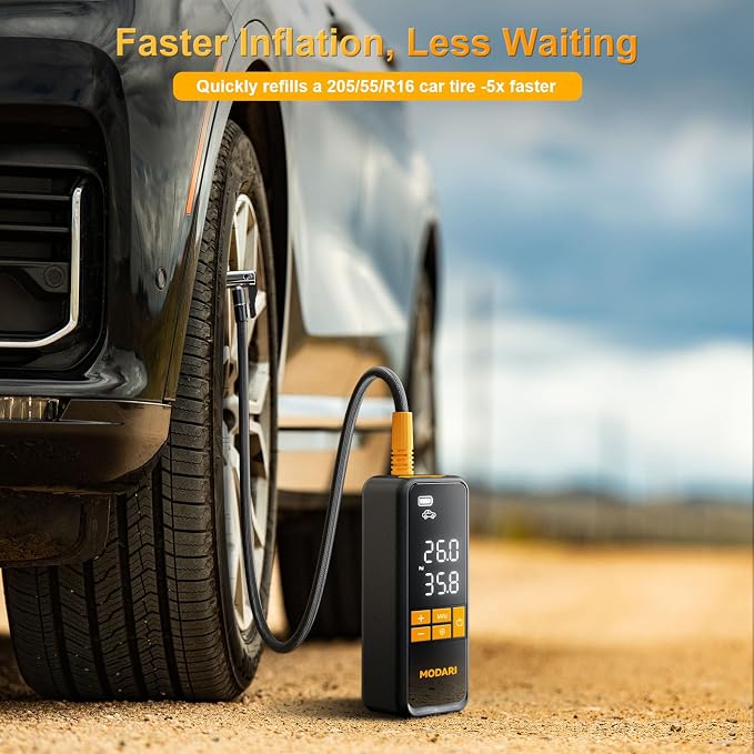 MODARI Tire Inflator Portable Air Compressor - 160 PSI Portable Tire Inflator for Car, Auto Shut-Off, Cordless Tire Inflators with Gauge for Car, Pickup, Bike and More, Black