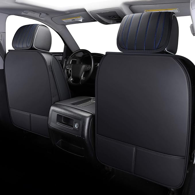Aierxuan Chevy Silverado GMC Sierra Car Seat Covers Full Set, Custom Fit 2007-2026 1500 2500 HD 3500 HD Crew, Double, Extended Cab or Pickup Truck, with Waterproof Faux Leather (Black and Blue)