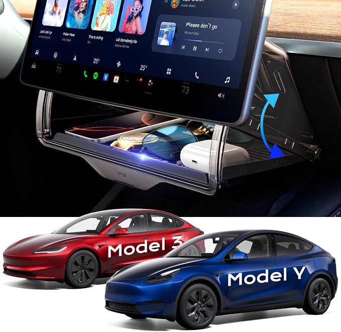 TAZENI Under Screen Storage Box Fit Model Y Juniper Model 3 Highland, Magnetic Hidden Privacy Storage for Model Y 3 Accessories, Center Console Organizer for Model Y 2019~2026 & Model 3 2016-2026
