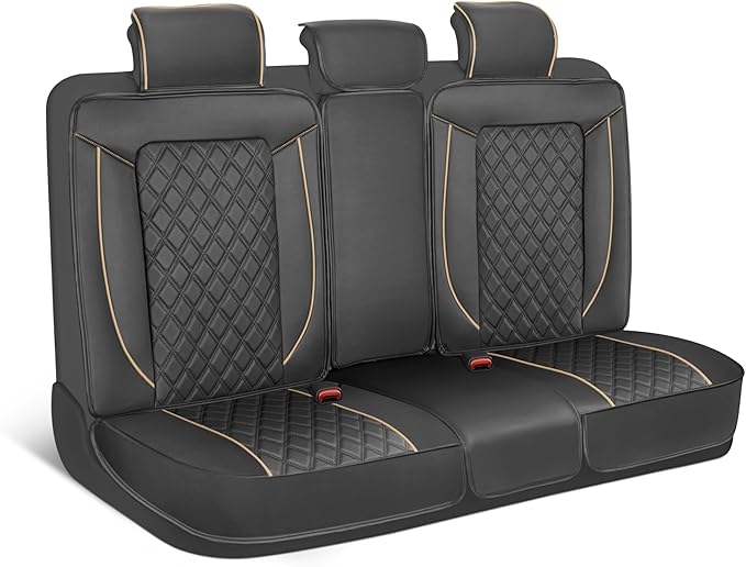 MotorBox Prestige Edition Rear Seat Cover for Cars, Open Sides Leather Seat Cover, Premium PU Leatherette Black & Beige Back Seat Covers for Cars Trucks SUVs, Rear Bench Only