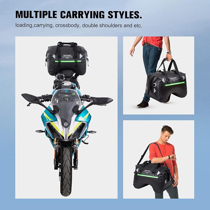 WILD HEART Dry Motorcycle Tail bag 70L/50L With Rope Straps and Inner Pocket Waterproof PVC 500D for Travel,Motorcycle and so on