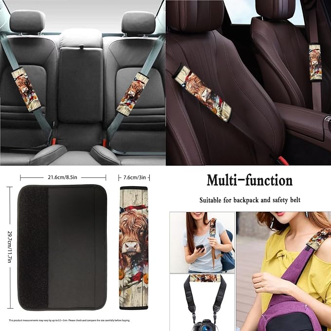 Xoenoiee American Flag Cattle Daisy Pattern Car Seat Cover Full Set with Steering Wheel Cover, Seat Belt Cover, Coasters, Key Chains for Cars SUV, Universal Auto Accessories - 11 Pack