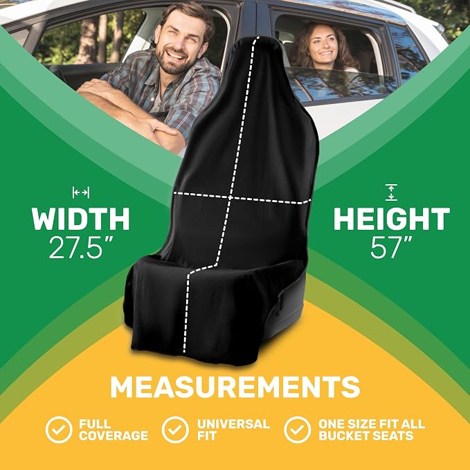 UltraSport Waterproof Towel Car Seat Cover, Universal Fit, Sweatproof & Odor-Resistant Front Seat Protector, Quick-Dry, Machine Washable for Gym, Pets, Travel, Outdoor Adventures, Black, 2-Pack