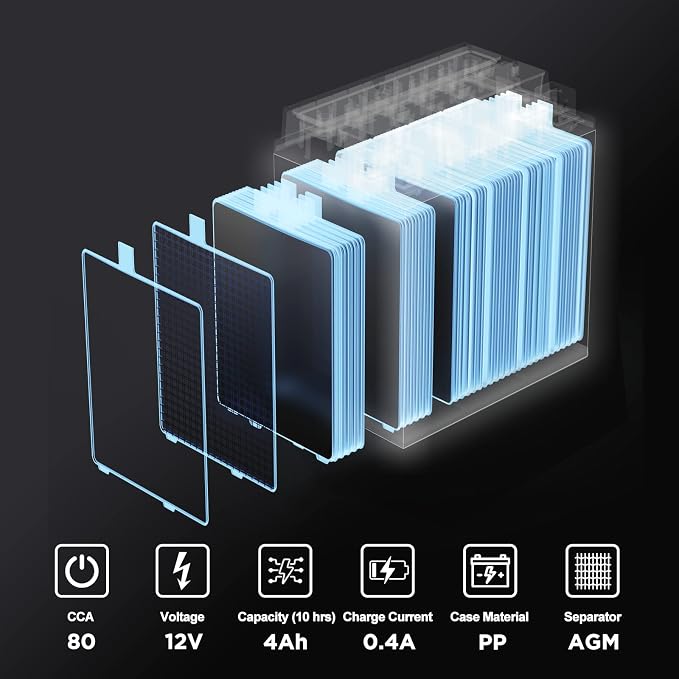 UPLUS YTX5L-BS ATV Motorcycle Battery, EB5-3 Maintenance Free 12V 4Ah SLA Batteries Scooter AGM Battery, Replacement for GTX5L-BS, ETX5L-BS, CTX5L-BS, BTX5L-BS, PTX5L-BS, AGM12-5, YTZ5S-BS