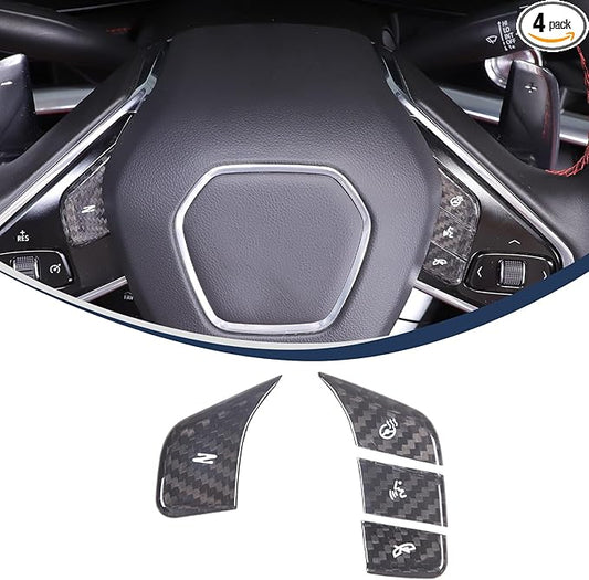 Fit for Corvette C8 2020-2024 Hard Carbon Fiber Central Control Steering Voice Button Sticker with Heated Button Protection Frame Molding Sticker Trim Interior Decal C8 Corvette Accessories (Black)
