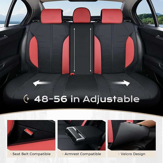 Coverado Seat Cover, Car Seat Cover Rear Seats, 3D Air Mesh Breathable Seat Protectors Sports Carbon Fiber Design Airbag Compatible Comfort Universal for Most Cars, Van,Trucks, SUV, Black&Wine