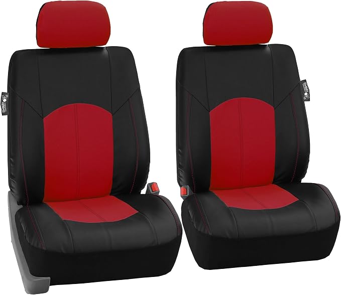 FH Group Perforated Leatherette Three Row Set 7 Seater Car Seat Covers, Airbag Compatible and Split Ready- Universal Fit for Cars, Trucks & SUVs Red