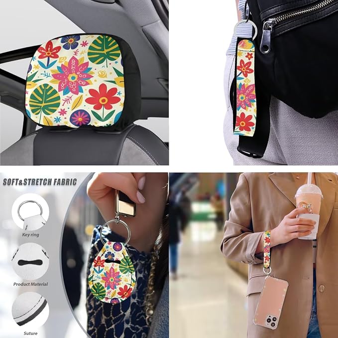 13 PCS Tropical Plant Car Seat Covers, Colorful Island Botanical Front Seat Rear Cover, Hawaii Monstera Hibiscus Auto Armrest Cover Headrest Cover Keychain