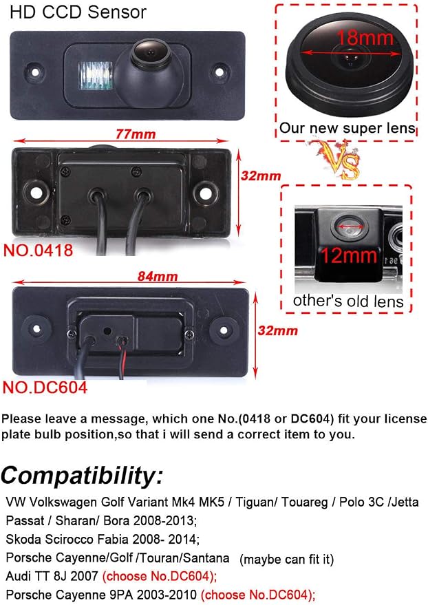 Super Starlight pro Definition Night Vision Rear View Camera Reverse Camera for VW Golf Variant MK4 MK5 Santana Tiguan Touareg Polo Jetta Passat Sharan Bora Skoda Scirocco Fabia Porsche Cayenne