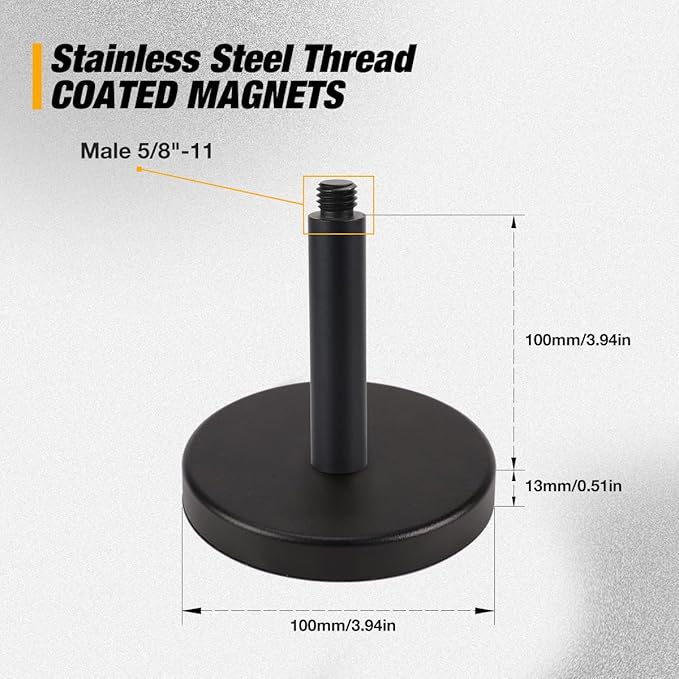 Professional GNSS Antenna Magnetic Mount for Survey Vehicles & Metal Surfaces | 5/8”x11 Thread, 100mm Extension Rod | Heavy-Duty Survey GPS Mount, GNSS Antenna Mag(2PCS)