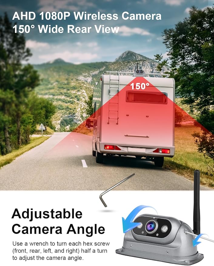 RV Wireless Backup Cameras System with 10.26" 1080P HD IPS Touch Screen-No Delay,IP69K Waterproof, Super Night,Wide Split Screen 2-Channel for Safe Reversing for RV,Trailer,Camper,5th Wheel,Truck