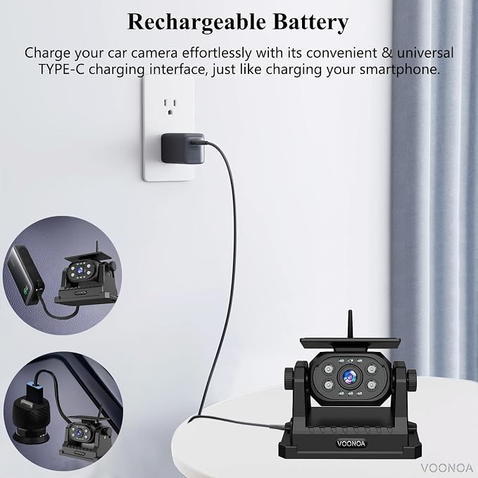 VOONOA Magnetic Wireless Backup Camera, Add-on or Replacement Camera for VOONOA VN003 Only, 9600mAh Rechargeable Battery Solar Back up Camera for Car RV Truck Trailer