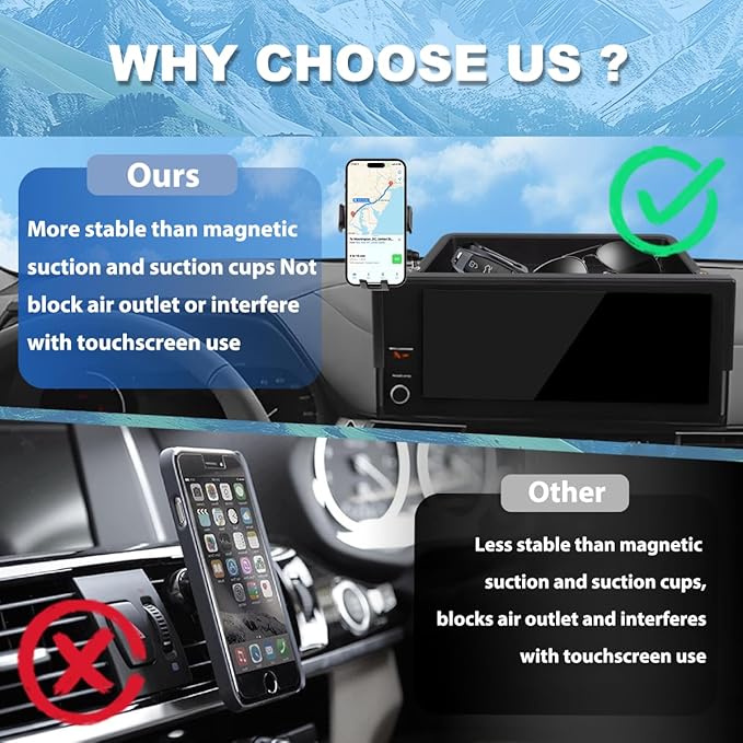 Car Phone Holder Compatible with Toyota Sienna 2025 Accessories 12.3-Inch Screen Fixed Clip, Cell Phone Mount with Dash Tray Organizer Hands-Free 360° Rotation (Not for LE Trim 8-Inch)