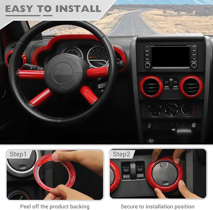 JeCar 10pcs for Jeep Wrangler Interior Trim Kit Red Interior Accessories for 2007-2010 Jeep Wrangler JK JKU Sahara Sport Rubicon & Unlimited