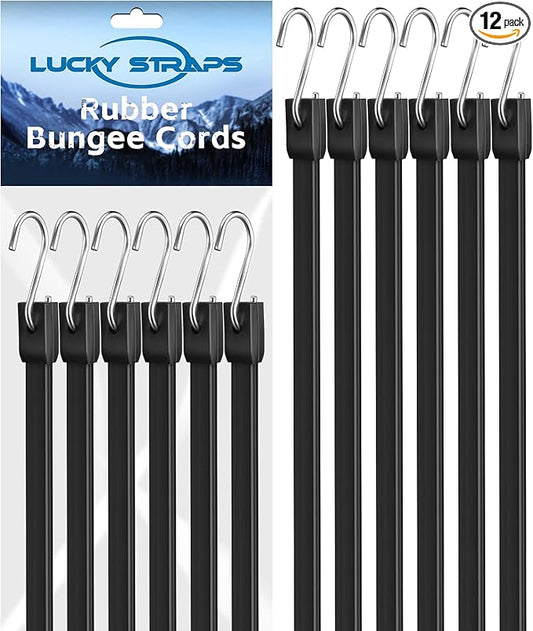 6 Inch Short Rubber Bungee Cords Heavy Duty Outdoor, Mini Small Bungee Straps with Upgraded Hooks, Black Tarp Straps with 1.9X Max Stretch & 100% Rubber for Cargo, Van, Truck, Motorcycle, etc (12 Pcs)