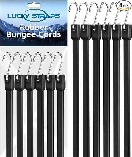60 Inch Rubber Bungee Cords Heavy Duty Outdoor, Black Bungee Straps with Upgraded Hooks, Weatherproof Tarp Straps with 1.9X Max Stretch & 100% Rubber for Cargo, Van, Truck, Motorcycle, etc (8 Pcs)