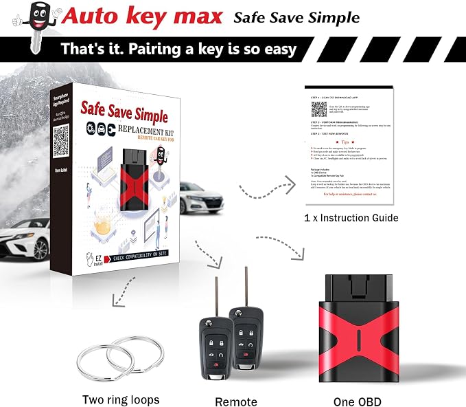 2 Programmable Keyfob Scanner Tool, Replacement Car Keys Fob and DIY Programmer Kit for Chevy Cruze Camaro Equinox Impala Malibu Sonic OHT01060512