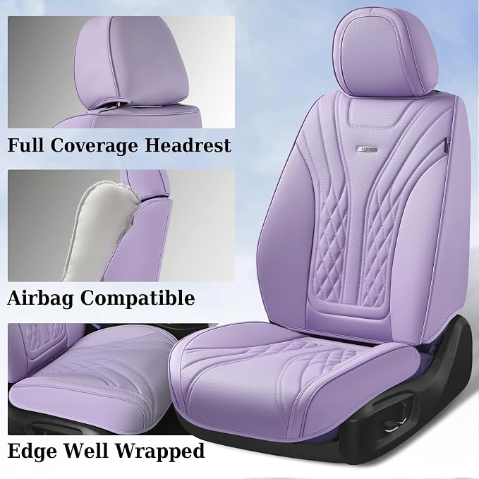 Coverado Car Seat Covers Full Set, 5 Seats Front Seat Cover and Back Seat Covers for Cars, Automotive Seat Covers Leather Waterproof Seat Covers, Car Seat Protectors Universal for Cars Purple