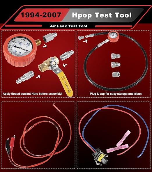 Hpop Test Tool High Pressure & Air Leak Test Gauge Tool Kit for 1994-2007 Ford 6.0L & 7.3L Powerstroke F250 F350 Dual Purpose Test Tool