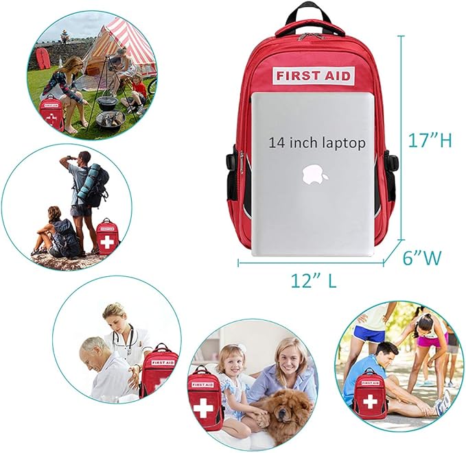First Aid Bag Empty Red Emergency Medical Bag First Responder Trauma Backpacks Multi-Pocket Traveling Field Trips Camping Essentials (Red, 1 Piece)