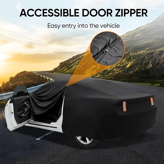Car Cover Custom Fit for Chevy Camaro 2010-2026, Outdoor Waterproof All Weather Heavy Duty Full Exterior Cover for Sun Rain Snow UV Dust Protection with Door Zipper