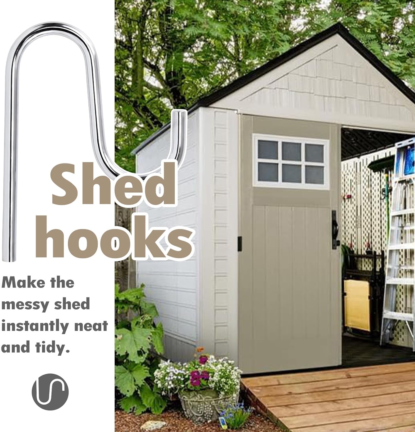 10 Pcs Shed Hooks, Long Shed Hooks for Tools Shovels Rakes Storage, Shed Accessories for Hanging Heavy Duty Individual