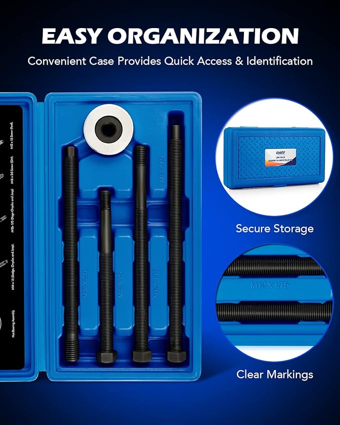 Orion Motor Tech Harmonic Balancer Installer Set, 5pc Long Reach Crank Pulley Underdrive Pulley Damper Installation Tool Kit with 4 Adapters & Nut Bearing