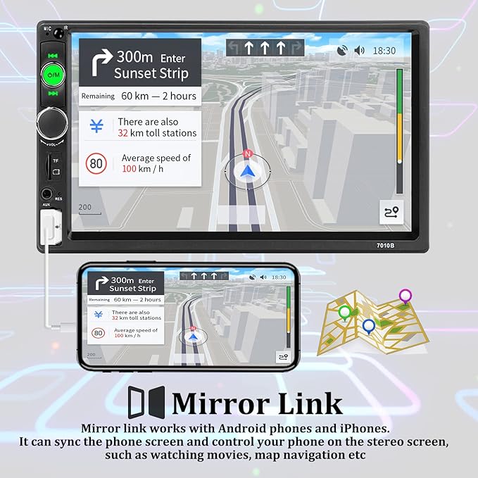 Car Stereo Double Din Bluetooth Car Radio 7 Inch MP5 Player HD Touch Screen FM Radio Audio Receiver AUX in USB TF Card Input UNITOPSCI Multimedia Player Mirror Link with Backup Camera