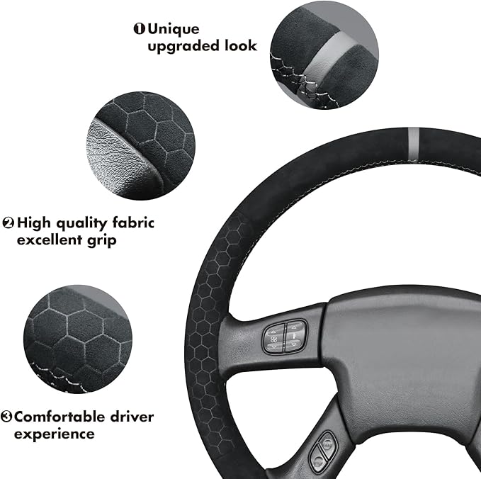 MEWANT Steering Wheel Cover for Chevy Silverado 1500/2500/3500 2003-2006 / Silverado 1500 2500HD 3500 Classic 2007 / Trailblazer 2002-2009 Hand-Stitched Steering Wheel Wrap