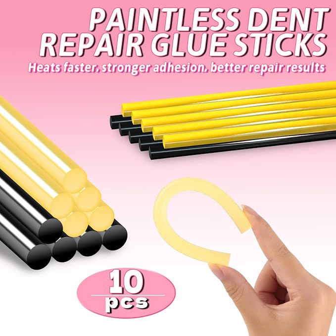 Dent Puller Kit - Paintless Dent Removal Tool with 100W Hot Glue Gun 10 Glue Sticks and 2-in-1 Slide Hammer T-Bar - for Car Body Repair Hail Damage Door Dings and Small Suction Cup